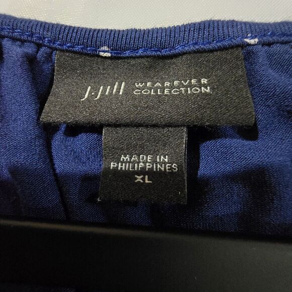 J Jill Wearever Top Womens XL Blue Polka Dot 3/4 Elastic Sleeve Rayon Nautical - Picture 10 of 15